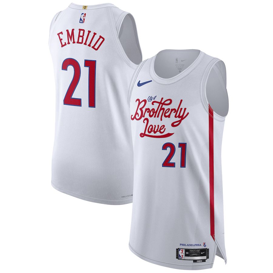 Men Philadelphia 76ers #21 Joel Embiid Nike White City Edition 2022-23 Authentic NBA Jersey->customized nba jersey->Custom Jersey